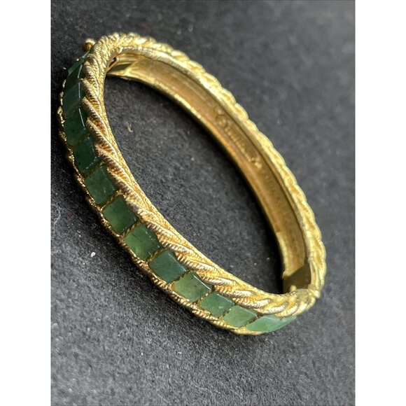 Vintage Swoboda Hinged Goldtone Channel Set Jade Bangle Bracelet - Picture 13 of 16